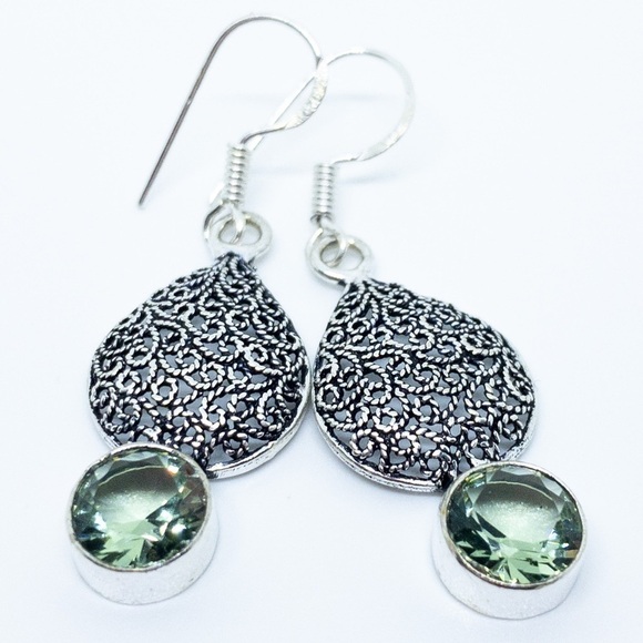 Green Amethyst Sterling Silver Earrings - Picture 8 of 15